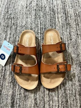 Cat & Jack Brown Double-Buckle Kids Slide Sandals Size 13